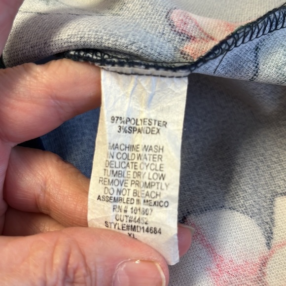 Espresso navy with pink floral bell sleeve pull over XL elastic neckline dress - Picture 10 of 11